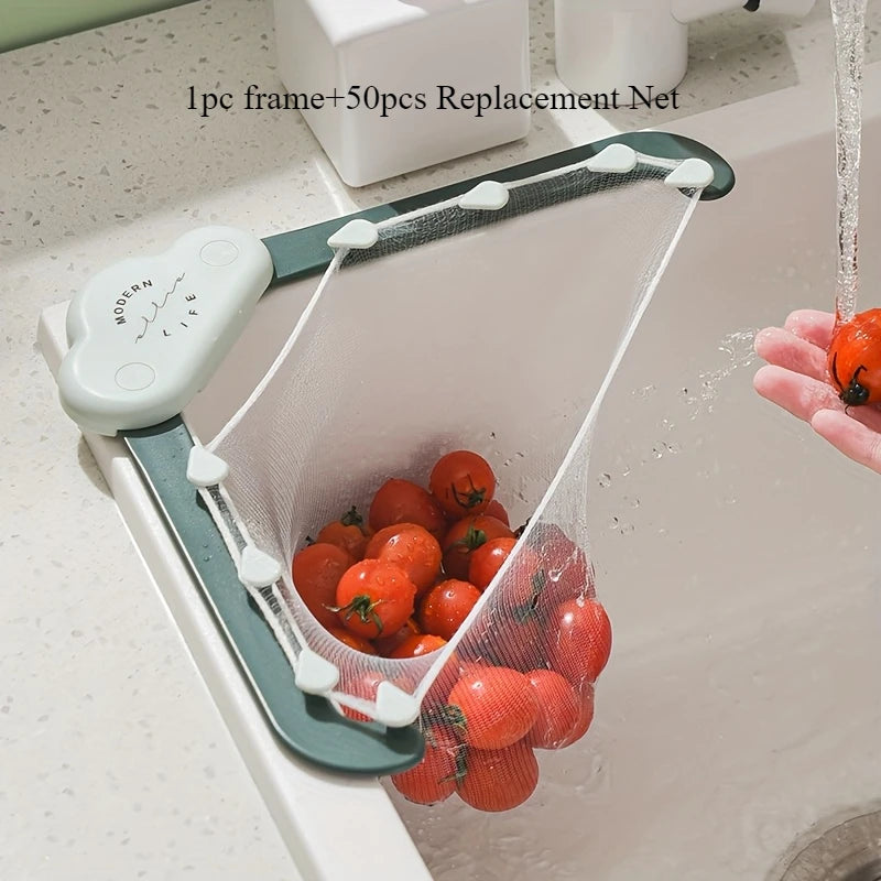 51pc Kitchen Sink Strainer Set,Triangle Draining Basket,Non-Food Contact Washing Mesh Filter,Hanging Storage Rack for Food Waste