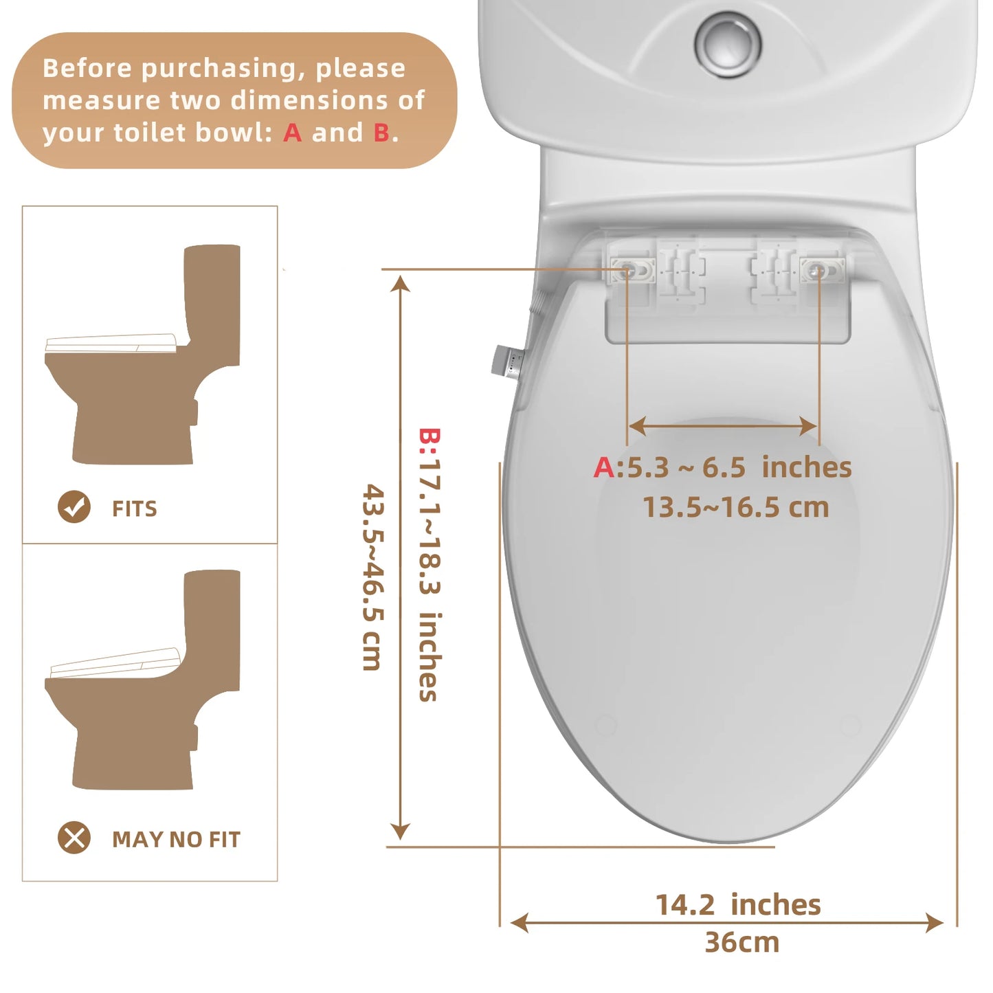 AQUATIZ Elongated Bidet Toilet Seat with Soft Close, Non-Electric Bidet Toilet Seat with Self Cleaning Dual Nozzles