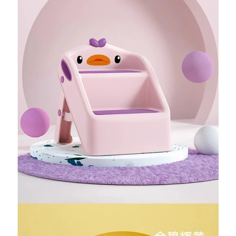 Kids Bathroom Step Stool - Anti-Slip Toddler Footstool for Sink & Toilet Sturdy Plastic with Wide Platform