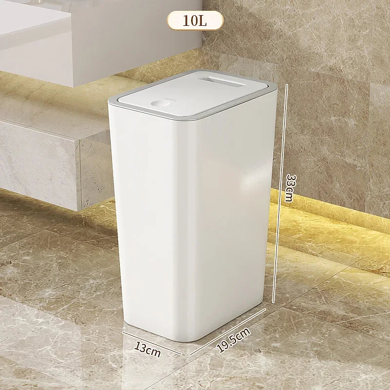 10L Odor Proof Trash Can with One-Touch Modern Design Durable Plastic Bathroom Kitchen Bin Space Saving Leakproof