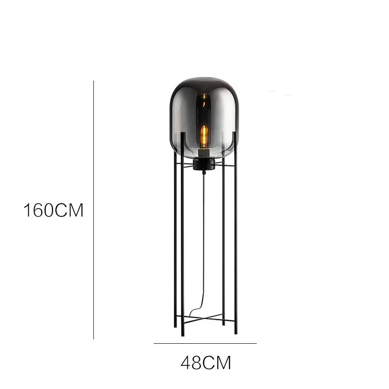 Nordic Industrial Floor Lamp Smoke Gray Glass Four-legged Standing Lamp Personality Corner Light Living Room Bedroom Table Lamps