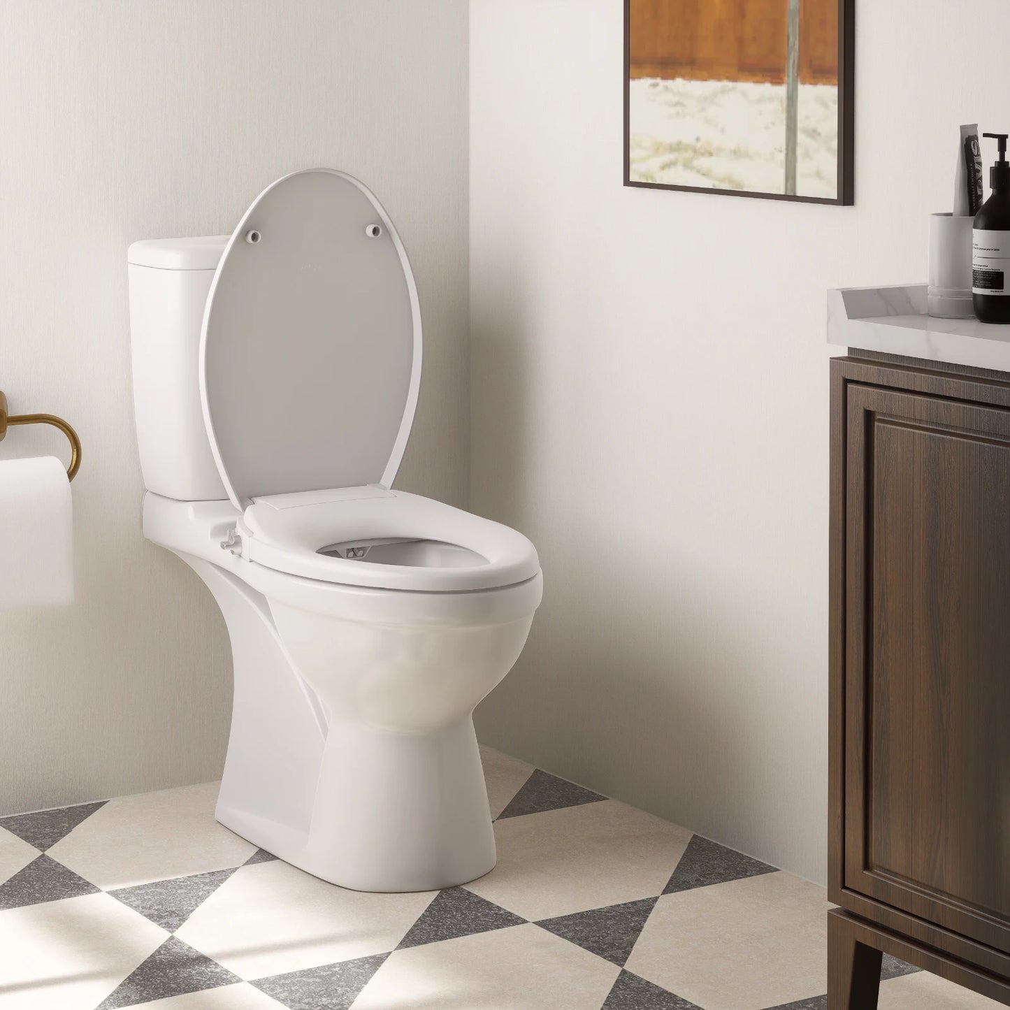 AQUATIZ Elongated Bidet Toilet Seat with Soft Close, Non-Electric Bidet Toilet Seat with Self Cleaning Dual Nozzles