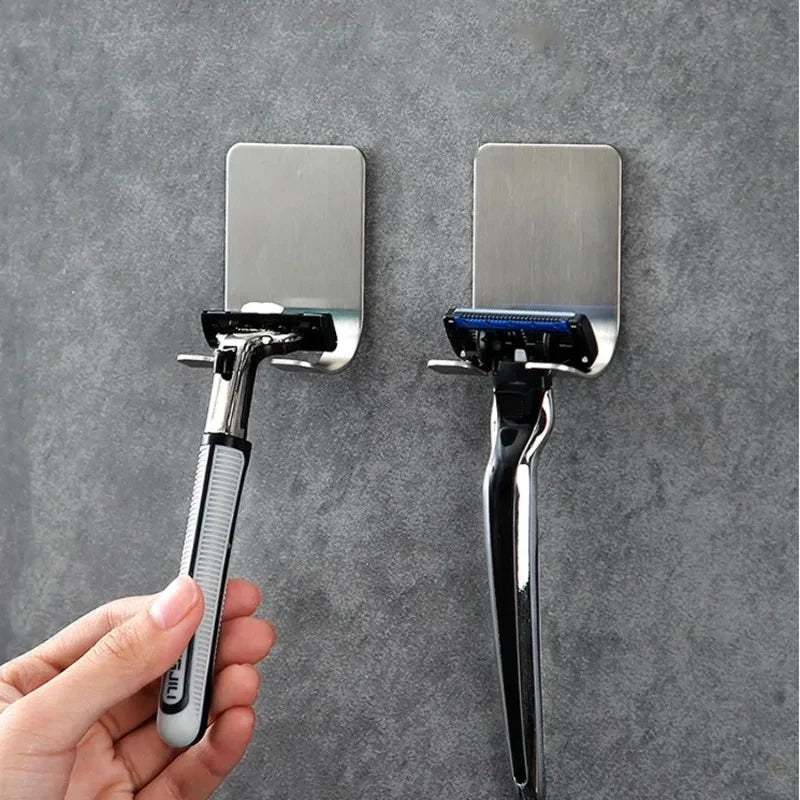 2pcs Razor Holder Stainless Steel Men Shaving Shaver Razor Stand Shelf Shaving Razor Storage Rack Bathroom Hook Organizer