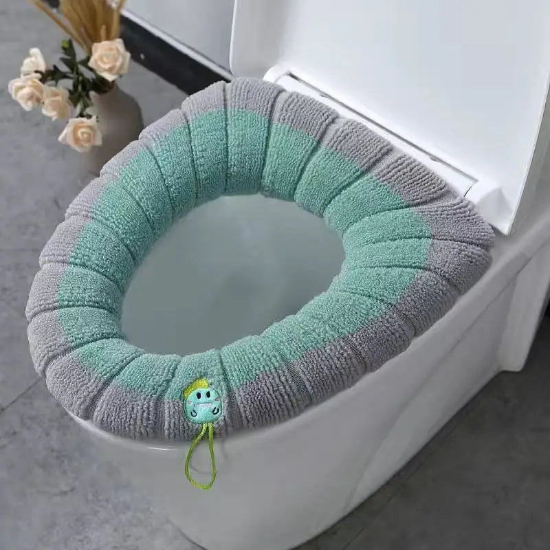 Winter Warm Toilet Seat Cover Mat Bathroom Toilet Pad Cushion with Handle Thicker Soft Washable Closestool Warmer Accessories