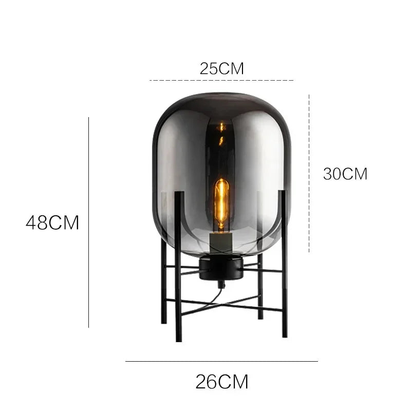 Nordic Industrial Floor Lamp Smoke Gray Glass Four-legged Standing Lamp Personality Corner Light Living Room Bedroom Table Lamps