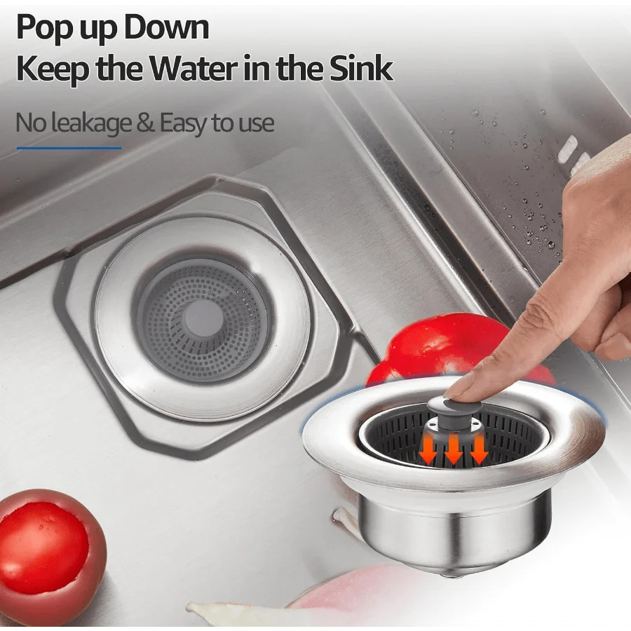 1Pc 3-in-1 Kitchen Sink Drain Strainer and Plug Set, Gamble Proof Sink Food Collector for US Standards