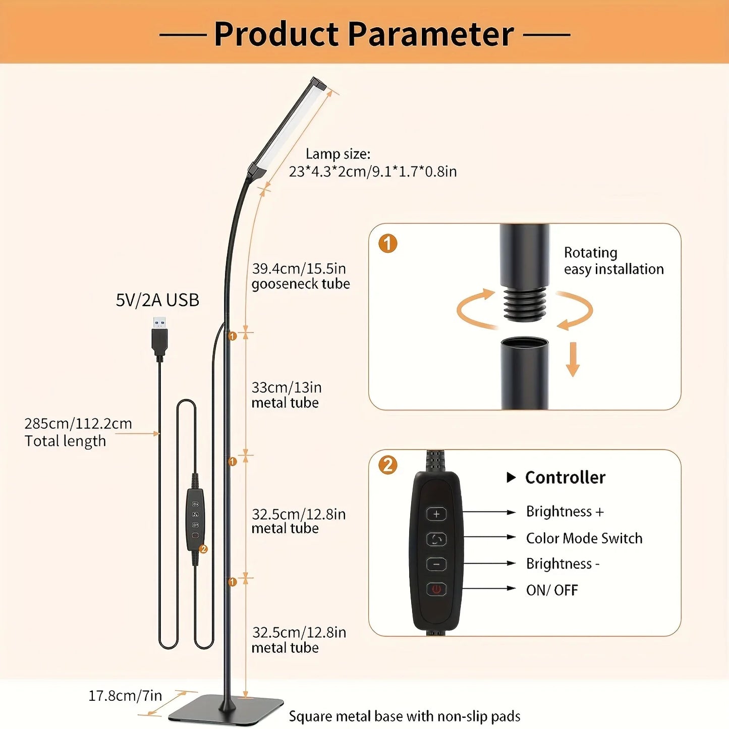 LED Floor Lamp For Living Room Adjustable Gooseneck Stand Light USB Powered Eye Protection Table Light For Bedroom