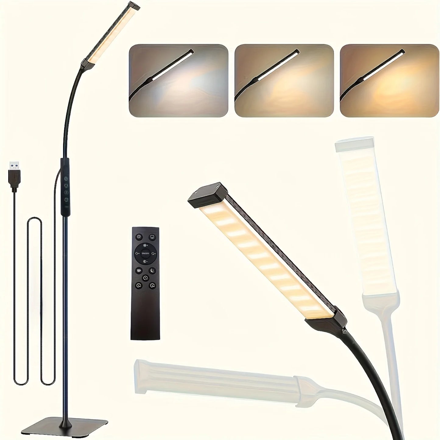 LED Floor Lamp For Living Room Adjustable Gooseneck Stand Light USB Powered Eye Protection Table Light For Bedroom