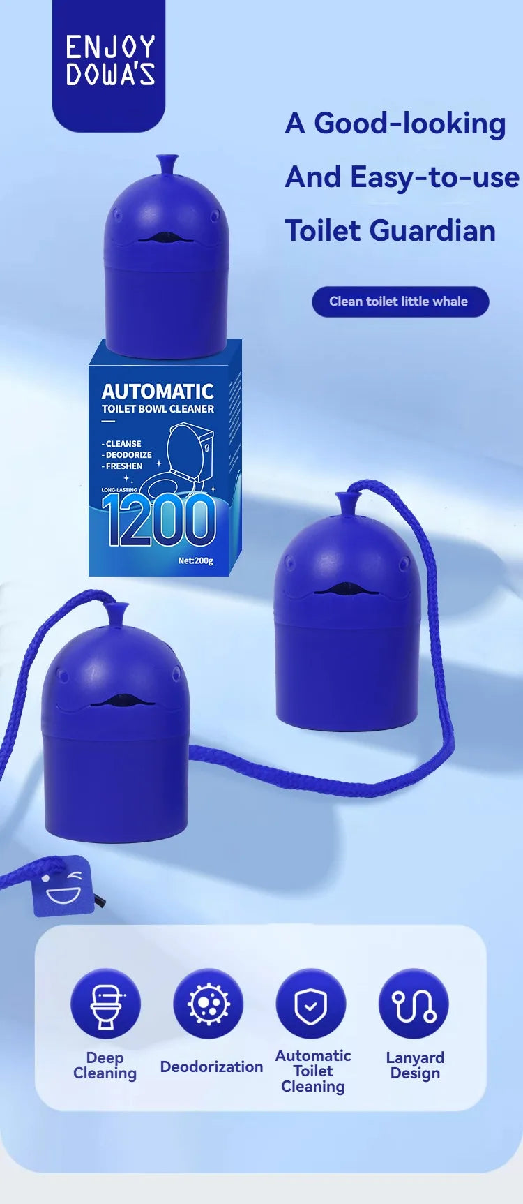 1 Bottle Automatic Toilet Cleaner "Toilet Whale" with Portable Design, 200G Gel, Slow-Release Cleaning
