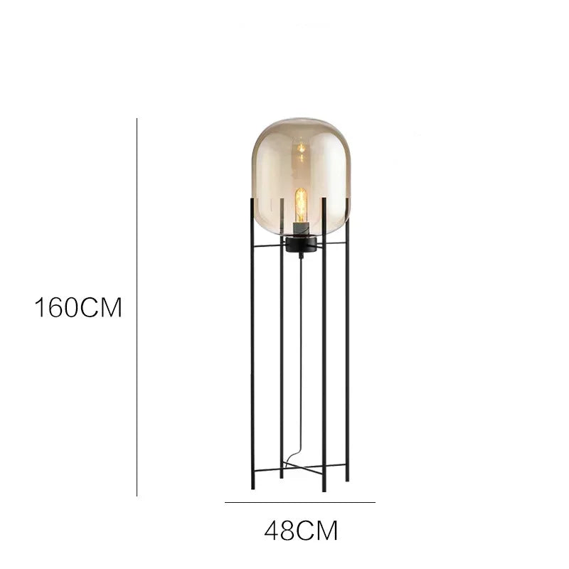 Nordic Industrial Floor Lamp Smoke Gray Glass Four-legged Standing Lamp Personality Corner Light Living Room Bedroom Table Lamps