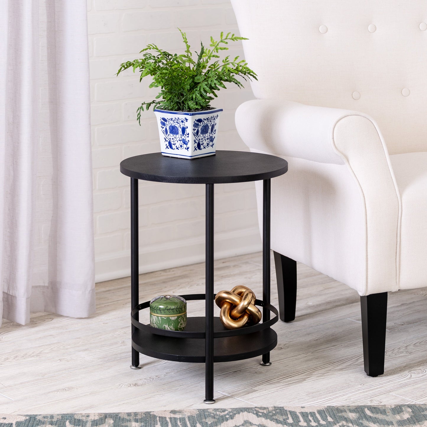 Black 2-Tier Round Side Table