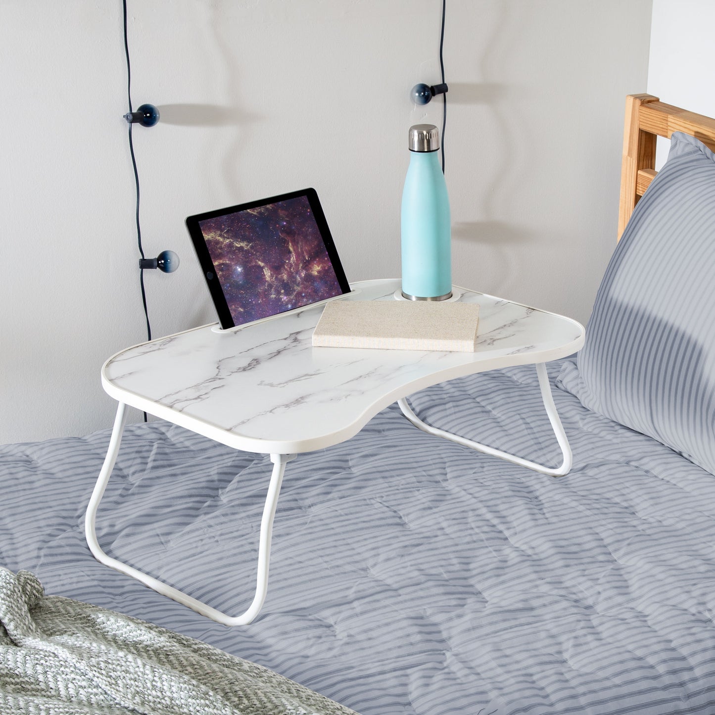 White/Faux White Marble Folding Lap Desk
