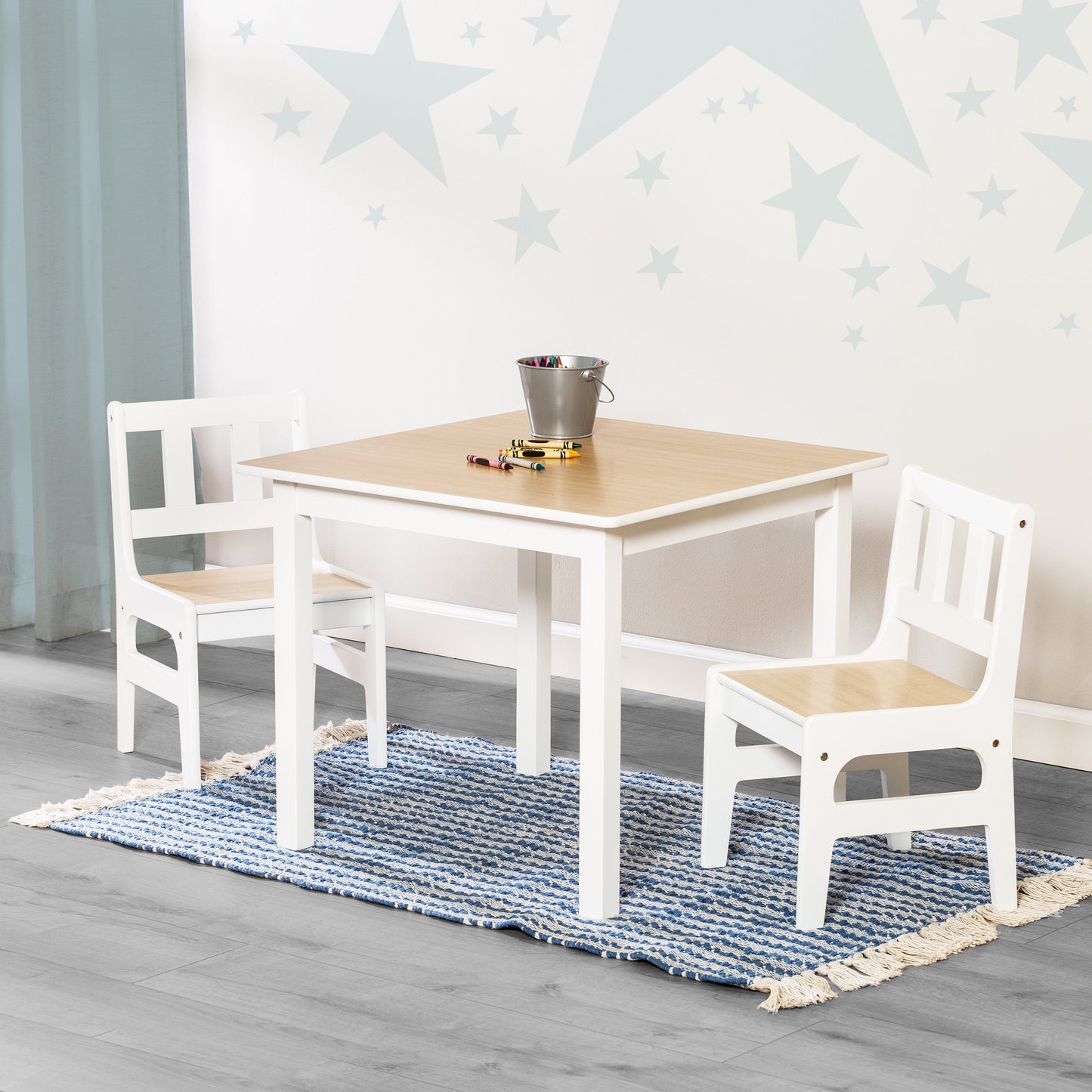 White/Natural Kids Table and Chairs (3-Piece Set)