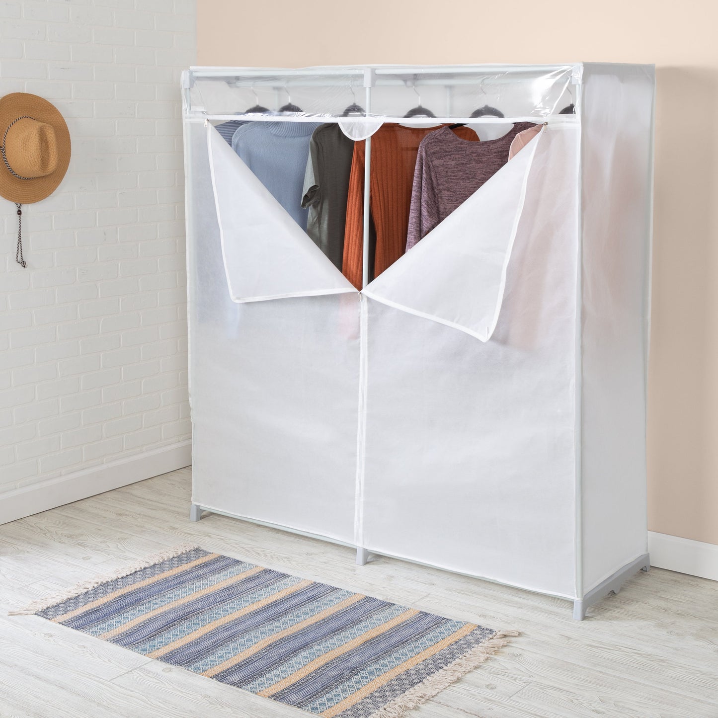 White 64-Inch Wide Portable Storage Closet with Cover