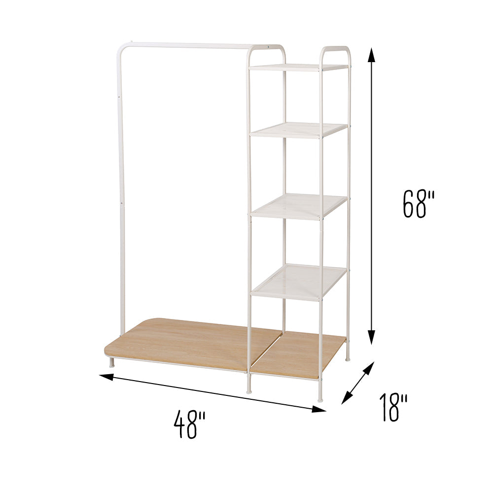 White/Ash Freestanding Metal Clothing Rack with 4 Shelves