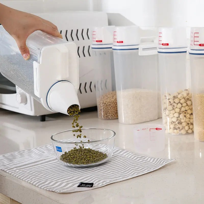 1pc Rice And Grains Food Storage Canister With Measuring Cup, Kitchen Moisture-proof And Insect-proof Dust-proof Sealed Canister