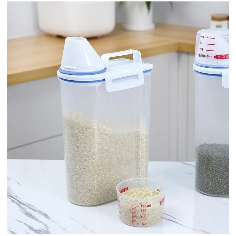 1pc Rice And Grains Food Storage Canister With Measuring Cup, Kitchen Moisture-proof And Insect-proof Dust-proof Sealed Canister