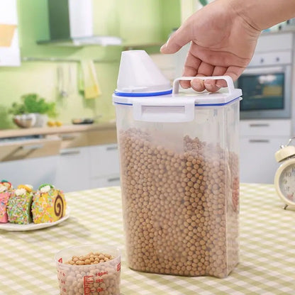 1pc Rice And Grains Food Storage Canister With Measuring Cup, Kitchen Moisture-proof And Insect-proof Dust-proof Sealed Canister