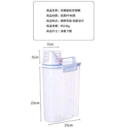 1pc Rice And Grains Food Storage Canister With Measuring Cup, Kitchen Moisture-proof And Insect-proof Dust-proof Sealed Canister