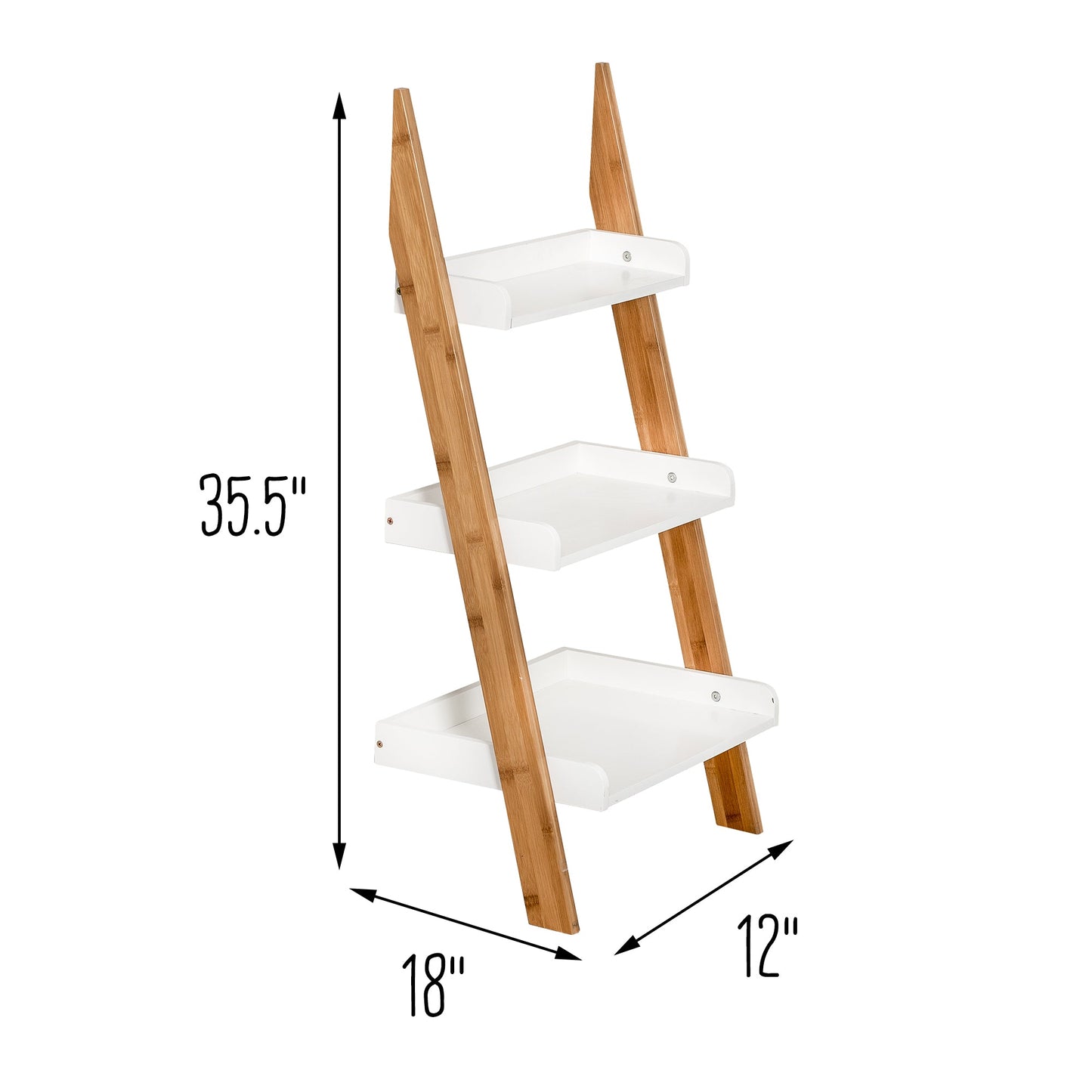 White/Bamboo 3-Tier Bath Leaning Ladder Shelf