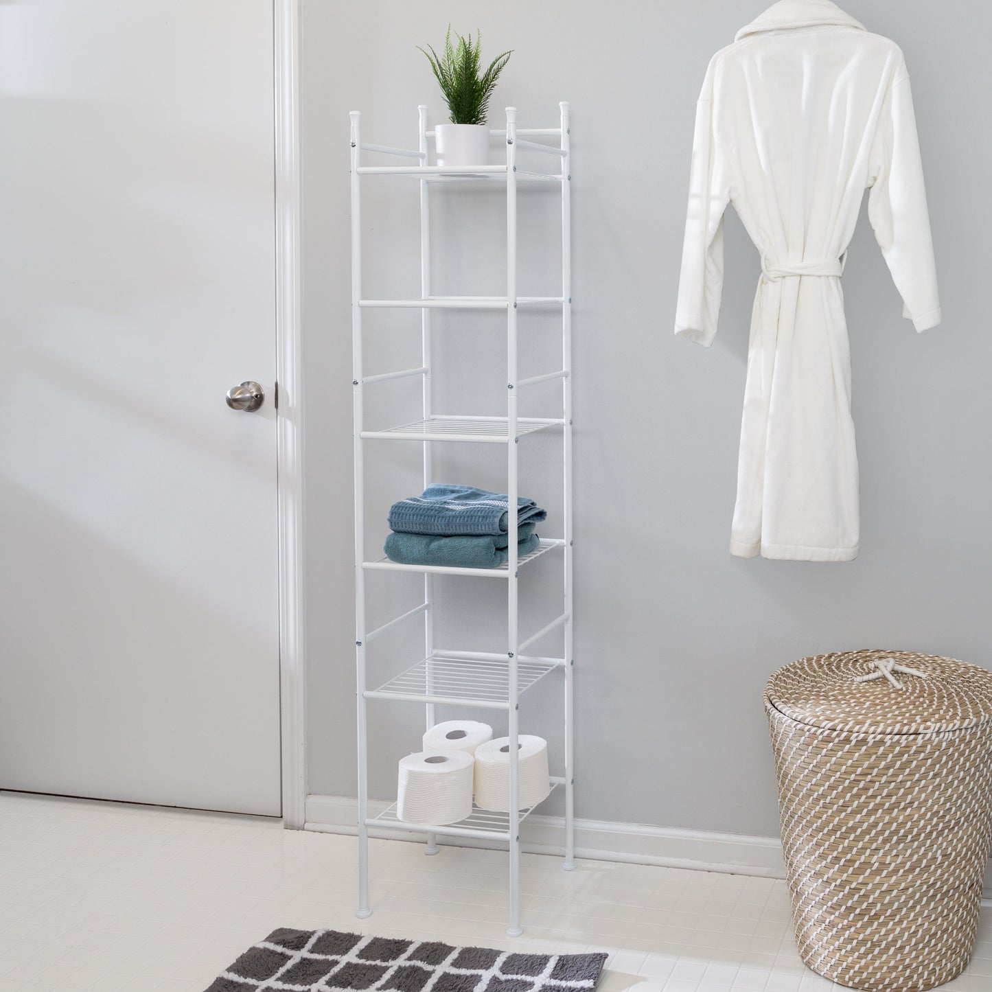 White 6-Tier Bath Storage Shelving Unit