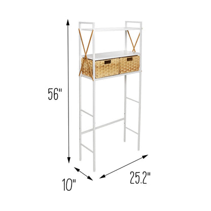 White Over-The-Toilet Space Saver with 2 Woven Baskets