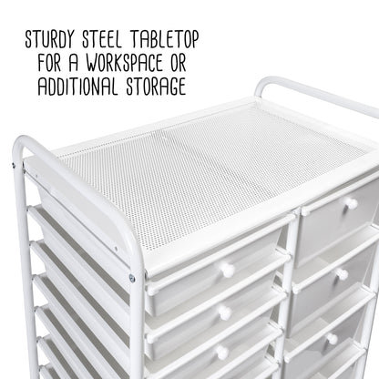 15-Drawer Metal Rolling Storage Cart, White
