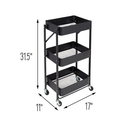 Black 3-Tier Metal Folding Utility Cart