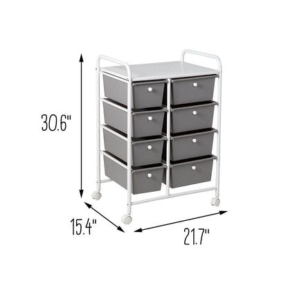 White/Gray Plastic 8-Drawer Storage Cart