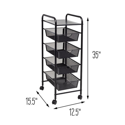 Black 4-Drawer Mesh Rolling Storage Cart