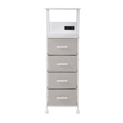 White/Gray Dorm 4-Drawer Bedside Charging Storage Cart