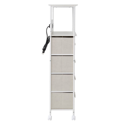White/Gray Dorm 4-Drawer Bedside Charging Storage Cart