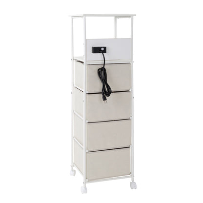 White/Gray Dorm 4-Drawer Bedside Charging Storage Cart