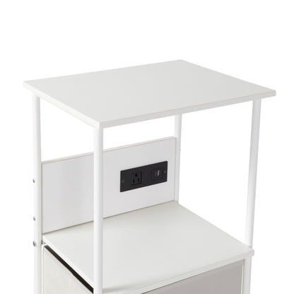 White/Gray Dorm 4-Drawer Bedside Charging Storage Cart
