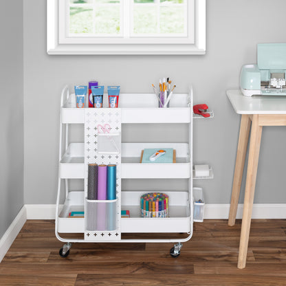 White Steel Rolling 2-in-1 Craft Storage Cart