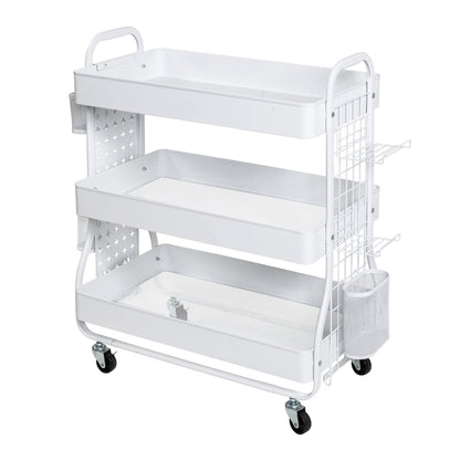 White Steel Rolling 2-in-1 Craft Storage Cart