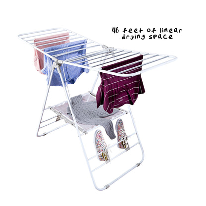 White Heavy-Duty Folding Gullwing Laundry Drying Rack