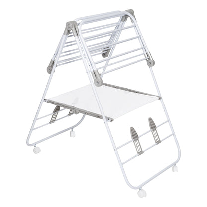 White Folding Gullwing Clothes Drying Rack with Wheels