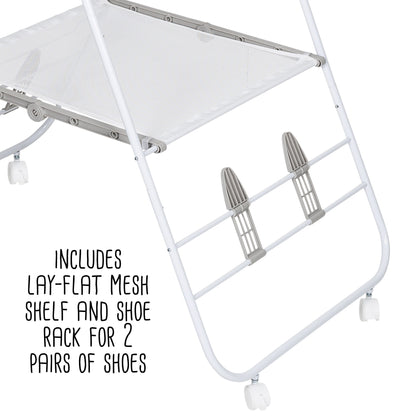 White Folding Gullwing Clothes Drying Rack with Wheels