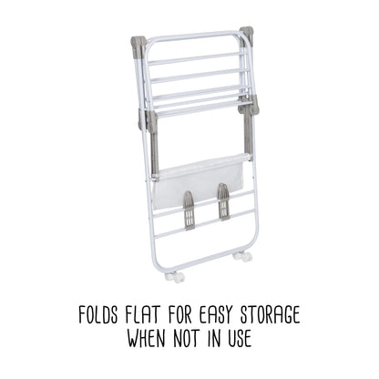 White Folding Gullwing Clothes Drying Rack with Wheels