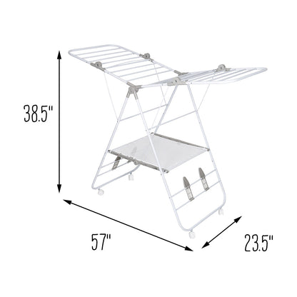 White Folding Gullwing Clothes Drying Rack with Wheels