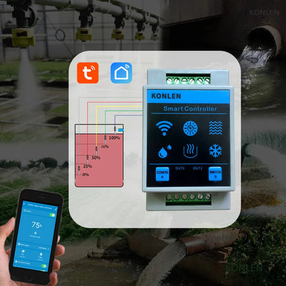 KONLEN Tuya Water Level Sensor WIFI Smart Home Leakage Flood Alarm Controller Meter Pool Vape Tank Flow Detector Leak Protection