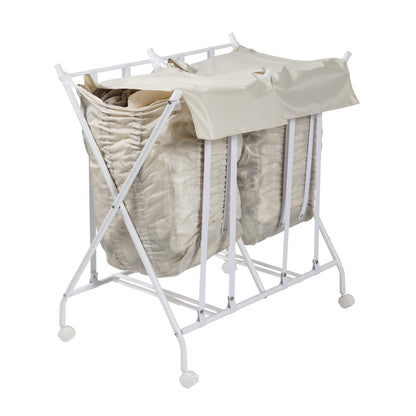 White/Natural 2-Bag No Bend Rolling Bounce Back Hamper