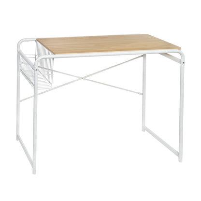 White Home Office Computer Desk with Side Basket