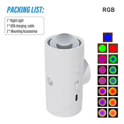 Rechargeable LED Night Light with Motion Sensor Wall Lamp RGB Gradient Ambient Light Dimmable Indoor Light Magnetic Step Lamp