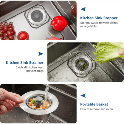 1Pc 3-in-1 Kitchen Sink Drain Strainer and Plug Set, Gamble Proof Sink Food Collector for US Standards