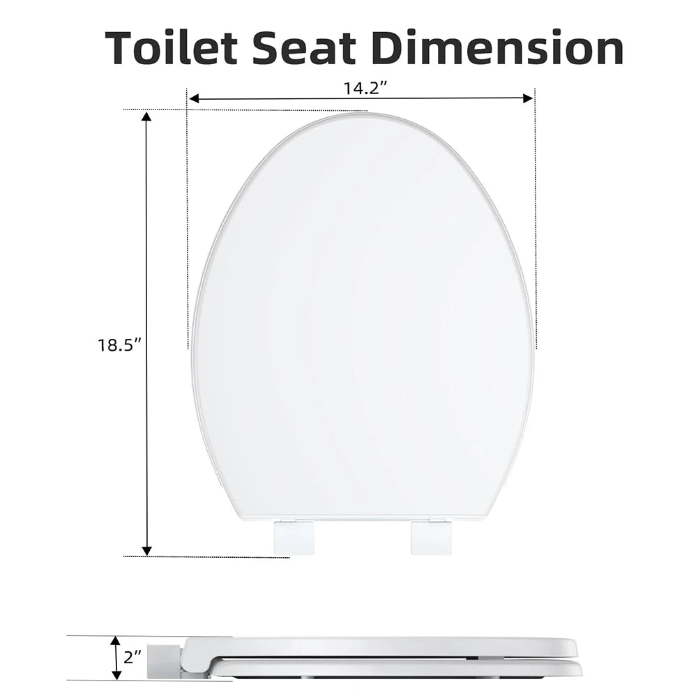 17"/19" Elongated Round White Toilet Seat, Slow Soft Close Magnets Down Lock Quick Release, Quick Top Mount Toilet Seat