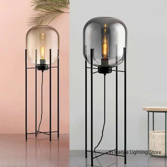 Nordic Industrial Floor Lamp Smoke Gray Glass Four-legged Standing Lamp Personality Corner Light Living Room Bedroom Table Lamps