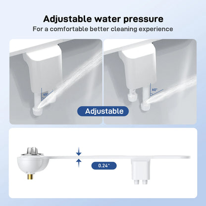 Bidet Attachment for Toilet, Fresh Water Non-Electric Bidet Attachment, Adjustable Water Pressure, Self-Cleaning Dual Nozzles