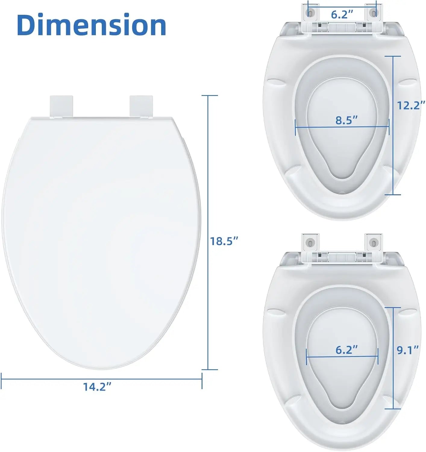 17"/19" Elongated Round White Toilet Seat, Slow Soft Close Magnets Down Lock Quick Release, Quick Top Mount Toilet Seat